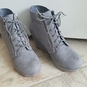 Grey heeled booties